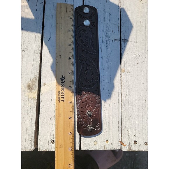 Handcrafted Navajo Choctaw 100% Brown Leather Cuff Bracelet Turquoise Painting - Picture 2 of 2